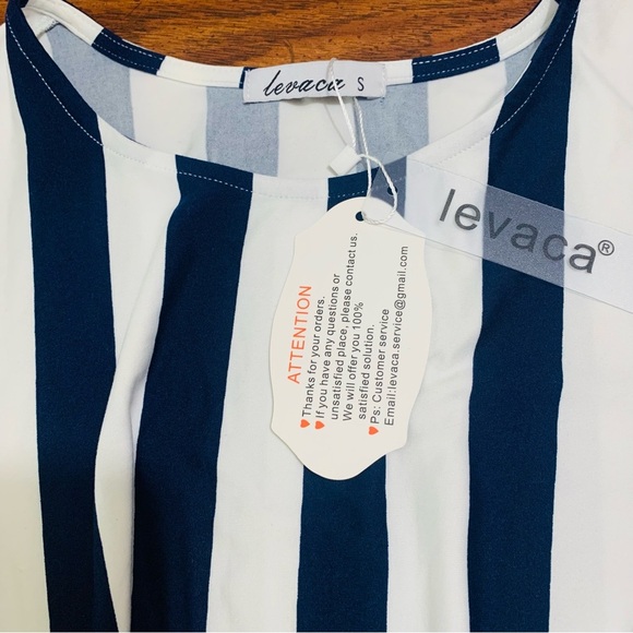 NEW LEVACA Flowy Blue and White Striped Midi Dress - Picture 9 of 11